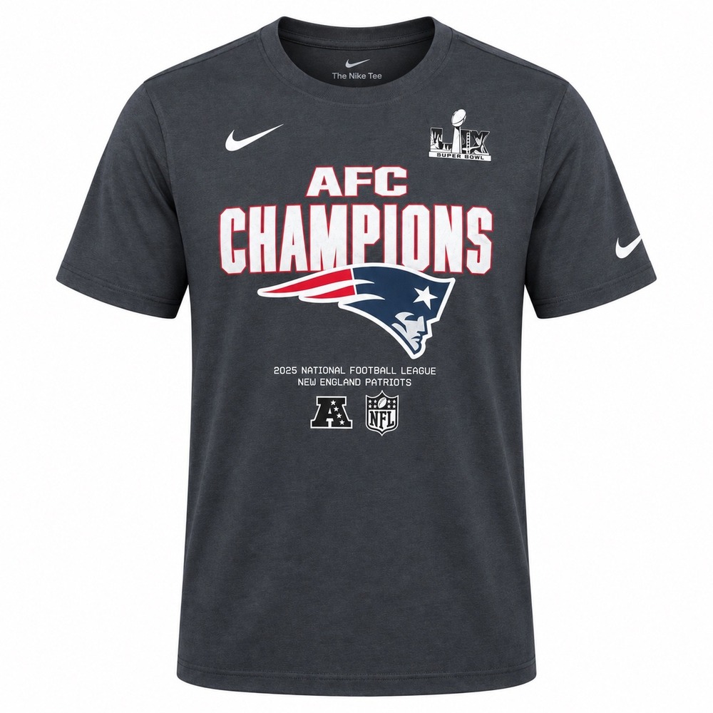 Nike Mens New England Patriots 2025 AFC Champions T-Shirt Medium sportswear grey